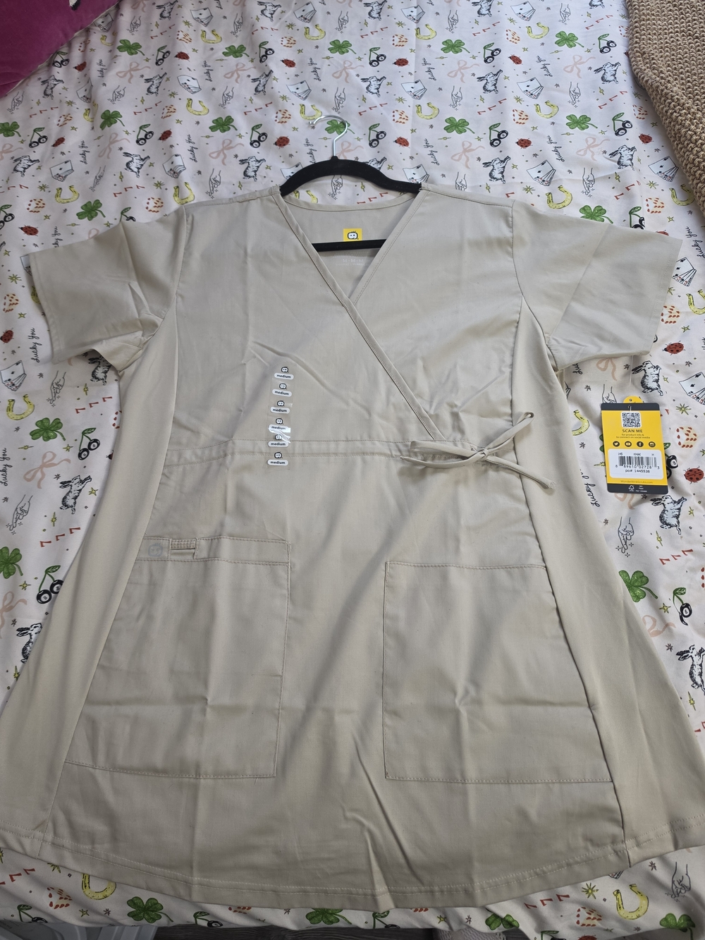 WonderWink Beige Wrap-Style Maternity Scrub Top